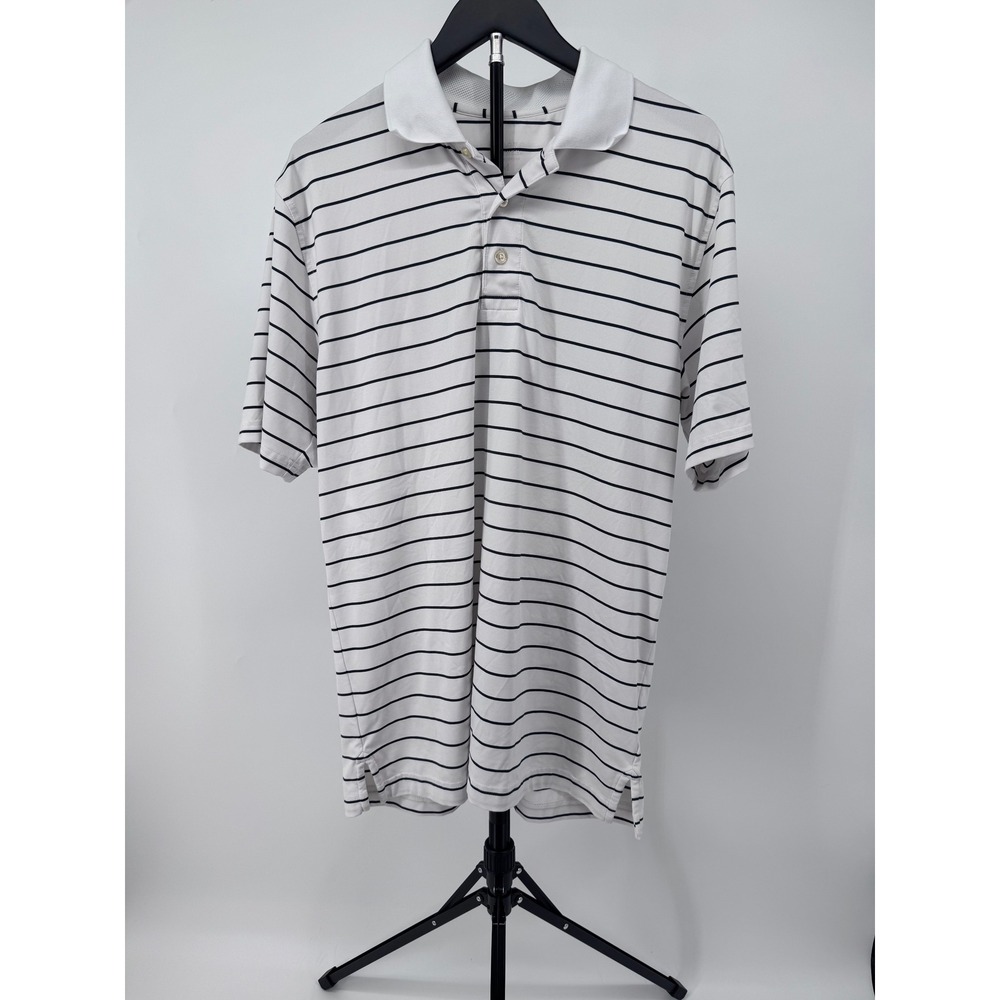 Brooks Brothers Mens Performance Polo Shirt White Blue Striped Golf Size M